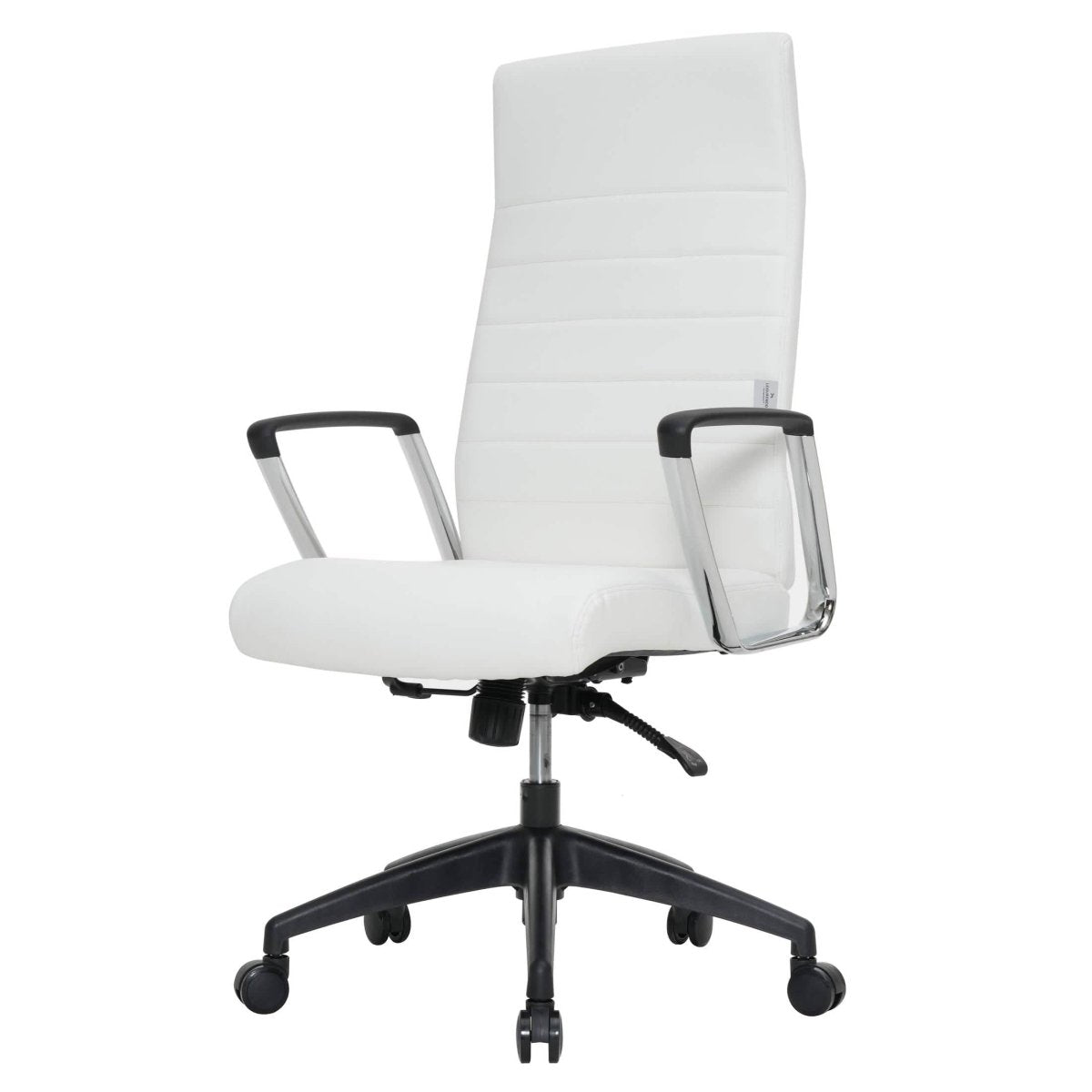 Hilton High-Back Leather Office Chair Adjustable Seat Height in Nylon White Office Chair Leisuremod