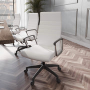 Hilton High-Back Leather Office Chair Adjustable Seat Height in Nylon White Office Chair Leisuremod
