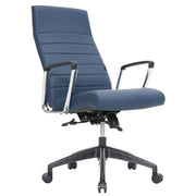 Hilton High-Back Leather Office Chair Adjustable Seat Height in Nylon Navy Blue Office Chair Leisuremod