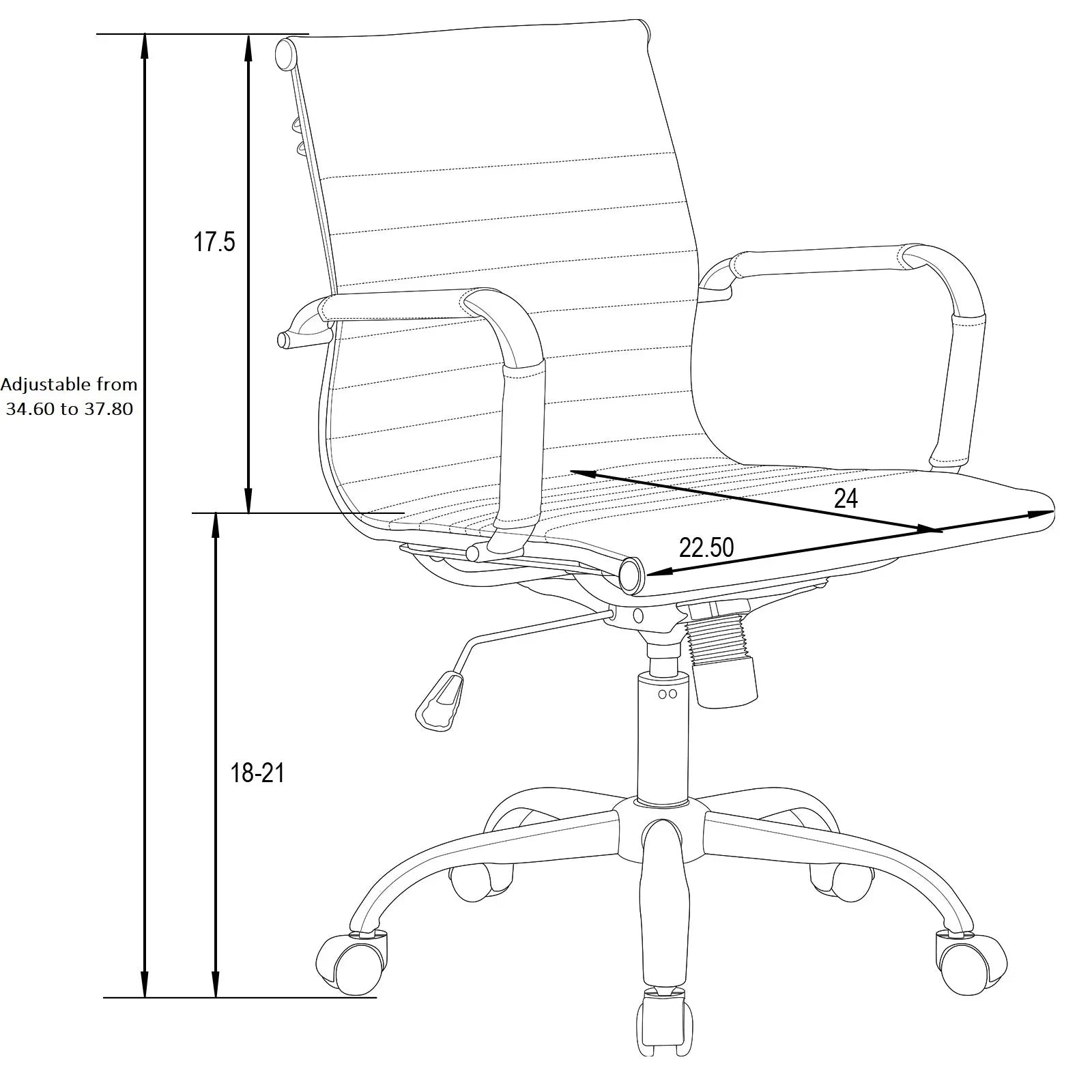 Harris Mid-Back Leather Adjustable Office Conference Chair with Armrests - Elax Furniture