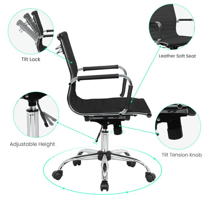Harris Mid-Back Leather Adjustable Office Conference Chair with Armrests - Elax Furniture