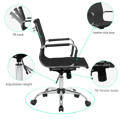 Harris Mid-Back Leather Adjustable Office Conference Chair with Armrests - Elax Furniture