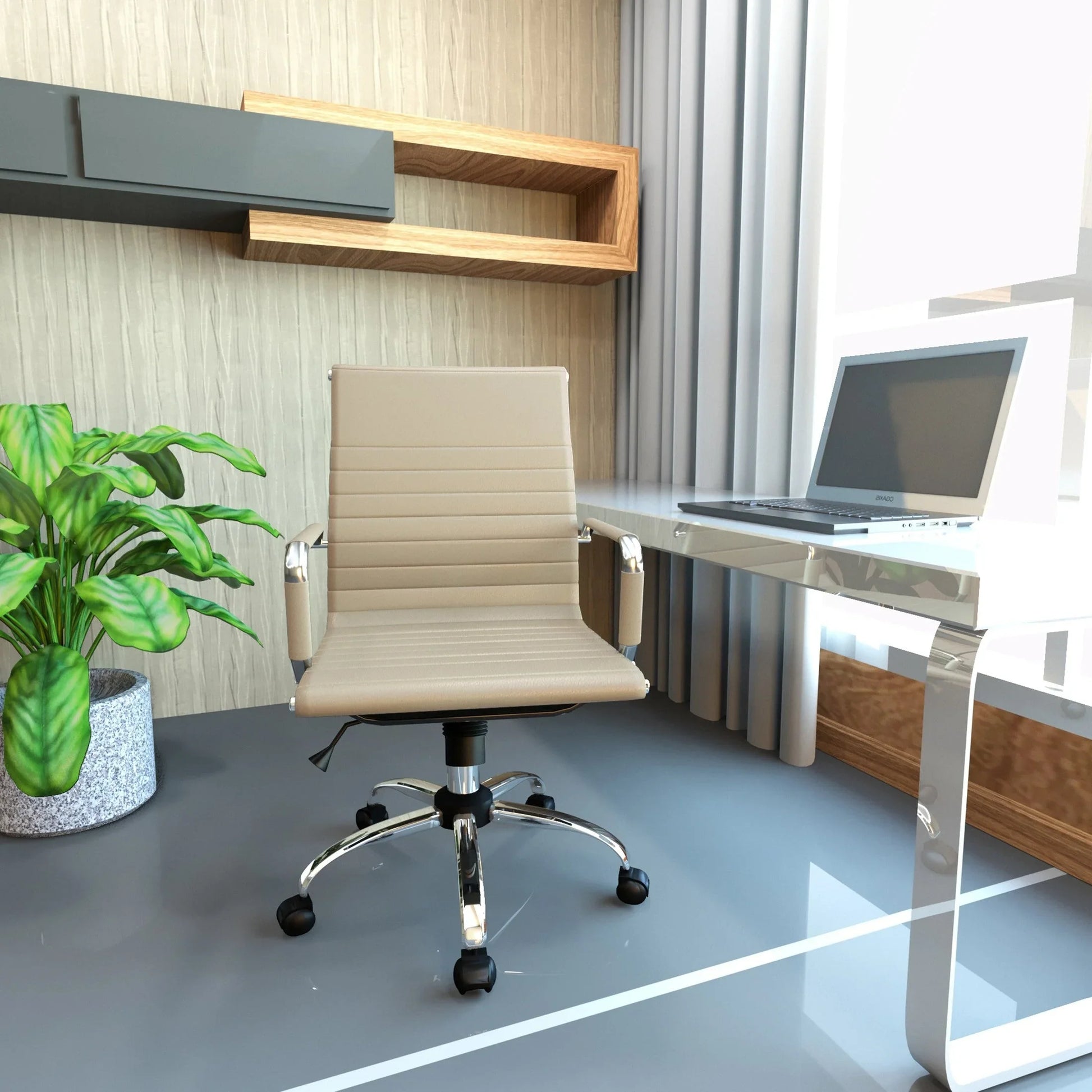 Harris Mid-Back Leather Adjustable Office Conference Chair with Armrests - Elax Furniture