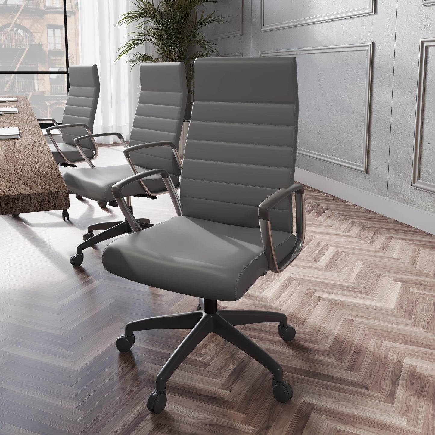 Hilton High-Back Leather Office Chair Adjustable Seat Height in Nylon - Elax Furniture