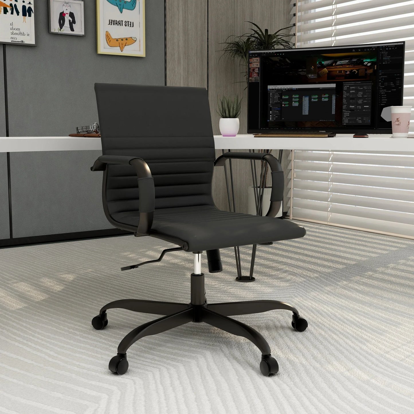 Harris Mid-Back Leather Adjustable Office Conference Chair with Armrests - Elax Furniture