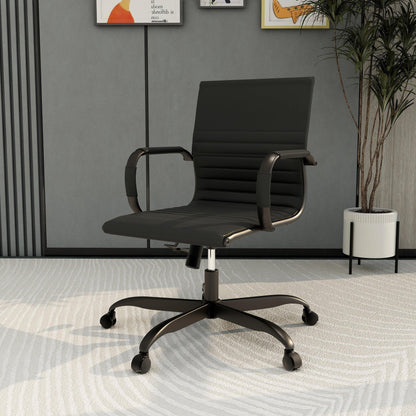 Harris Mid-Back Leather Adjustable Office Conference Chair with Armrests - Elax Furniture
