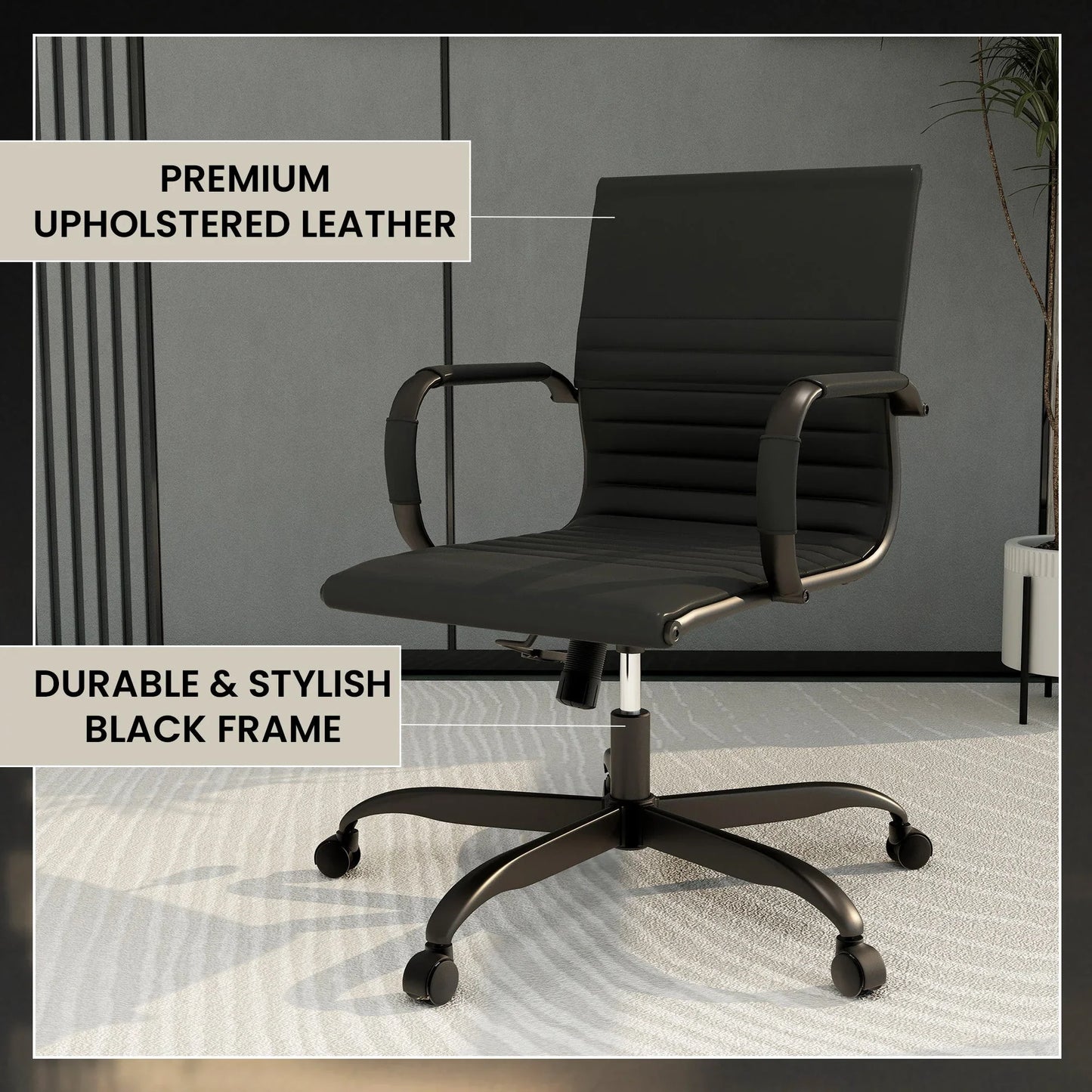 Harris Mid-Back Leather Adjustable Office Conference Chair with Armrests - Elax Furniture