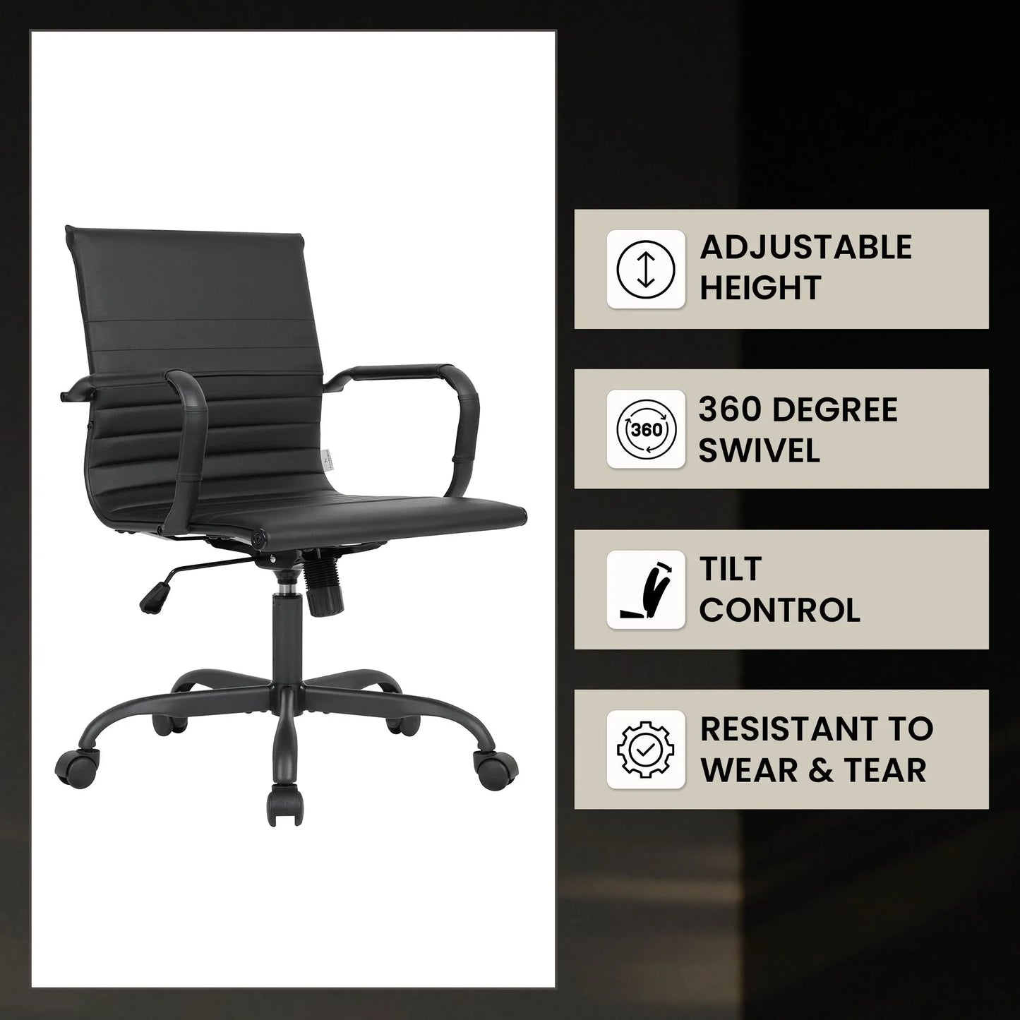 Harris Mid-Back Leather Adjustable Office Conference Chair with Armrests - Elax Furniture