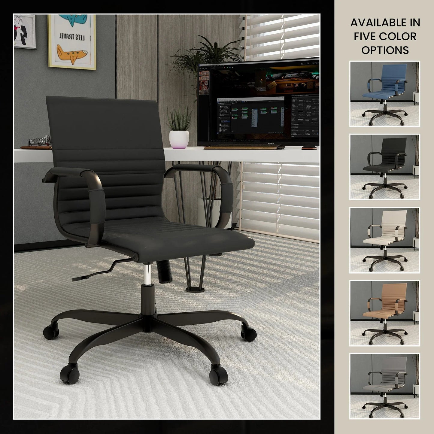 Harris Mid-Back Leather Adjustable Office Conference Chair with Armrests - Elax Furniture