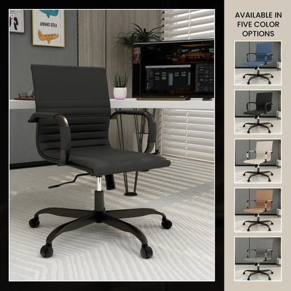 Harris Mid-Back Leather Adjustable Office Conference Chair with Armrests - Elax Furniture