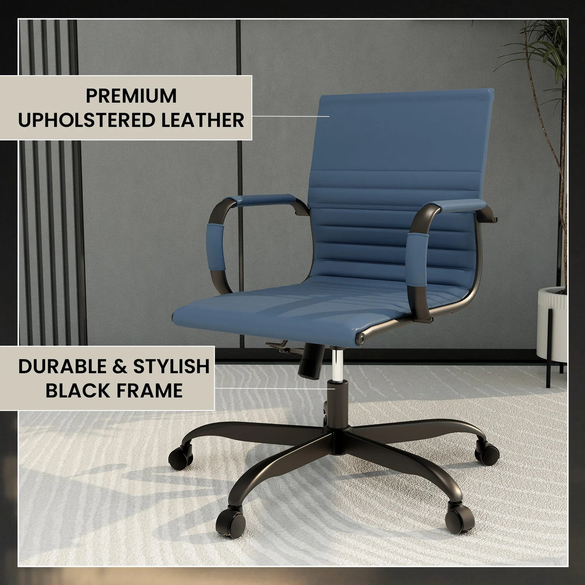 Harris Mid-Back Leather Adjustable Office Conference Chair with Armrests - Elax Furniture