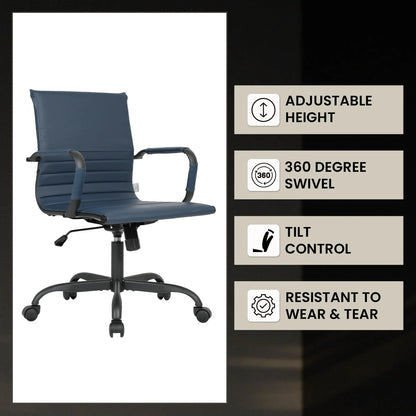 Harris Mid-Back Leather Adjustable Office Conference Chair with Armrests - Elax Furniture