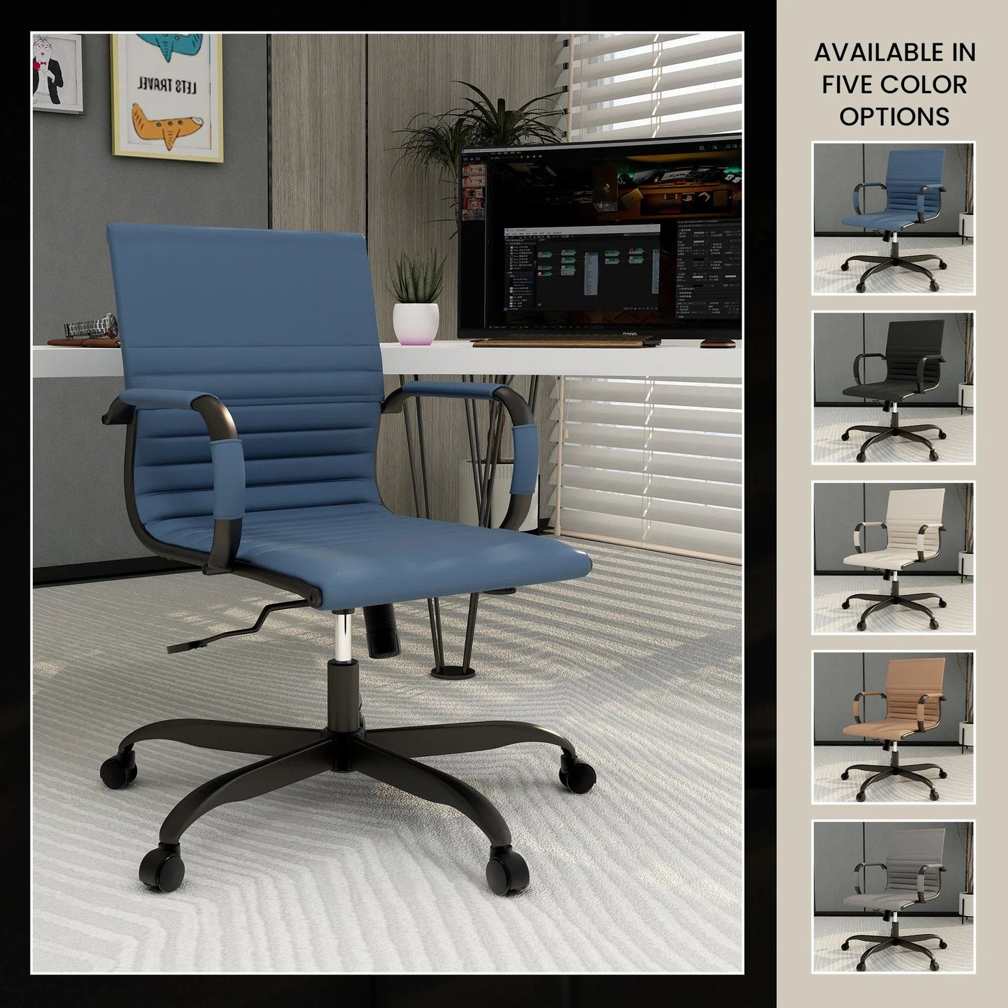 Harris Mid-Back Leather Adjustable Office Conference Chair with Armrests - Elax Furniture