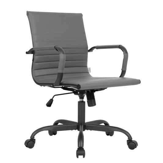 Harris Mid-Back Leather Adjustable Office Conference Chair with Armrests - Elax Furniture