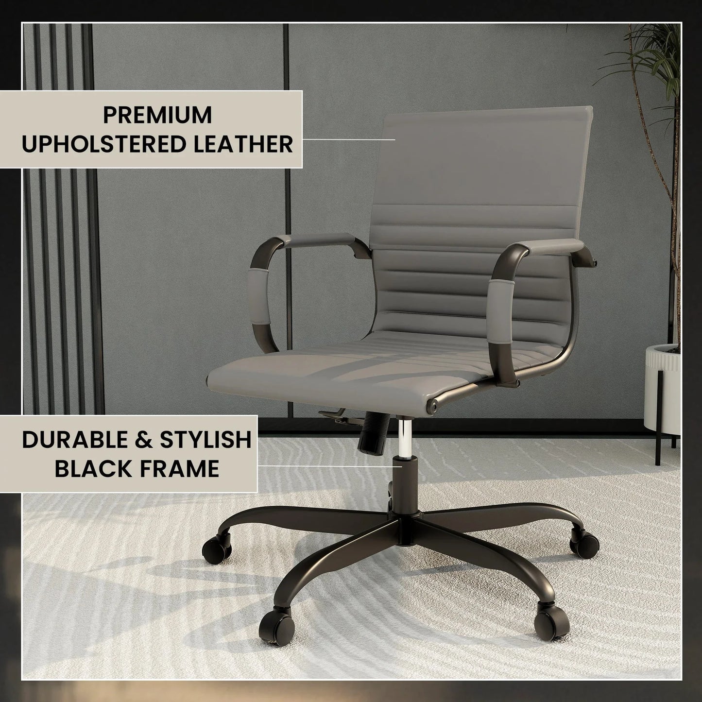 Harris Mid-Back Leather Adjustable Office Conference Chair with Armrests - Elax Furniture