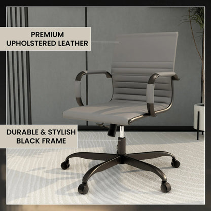 Harris Mid-Back Leather Adjustable Office Conference Chair with Armrests - Elax Furniture