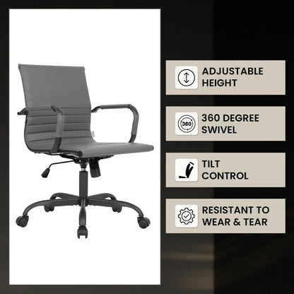Harris Mid-Back Leather Adjustable Office Conference Chair with Armrests - Elax Furniture