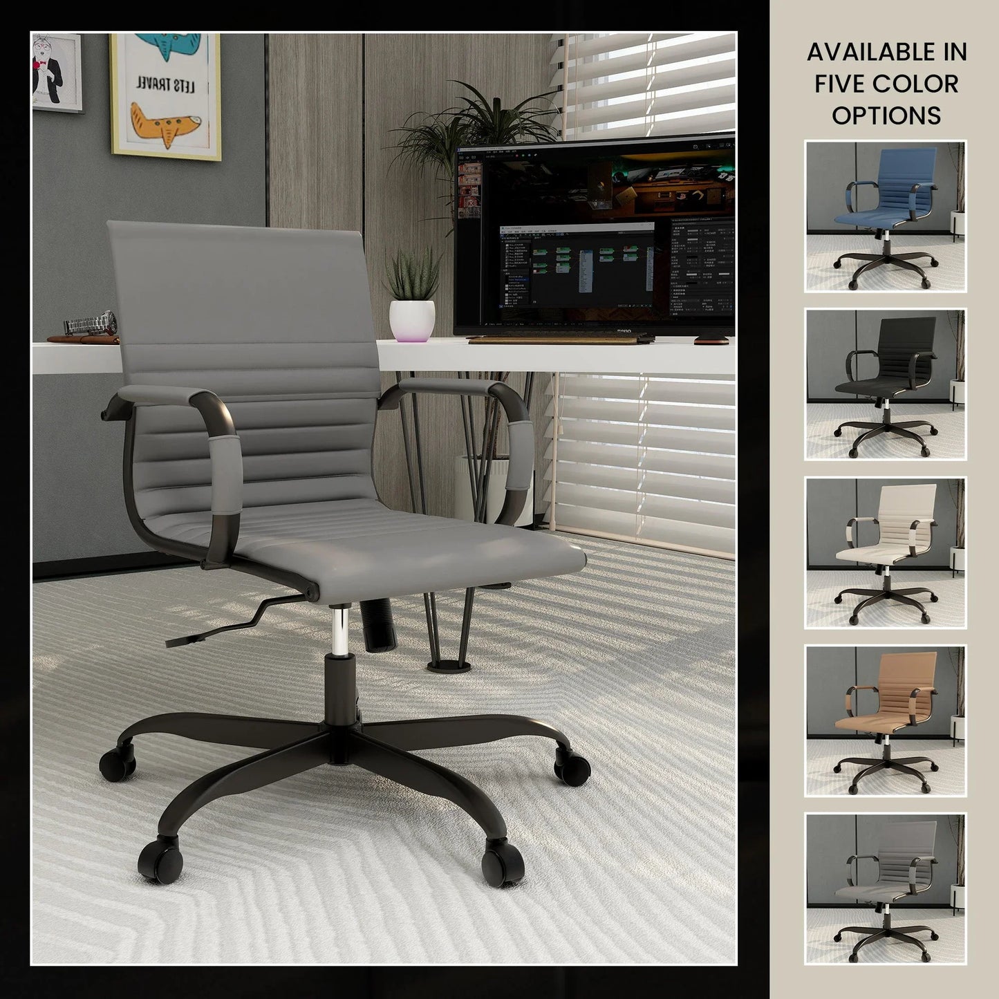 Harris Mid-Back Leather Adjustable Office Conference Chair with Armrests - Elax Furniture