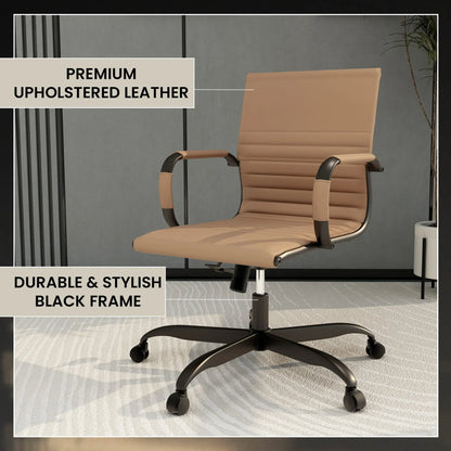 Harris Mid-Back Leather Adjustable Office Conference Chair with Armrests - Elax Furniture