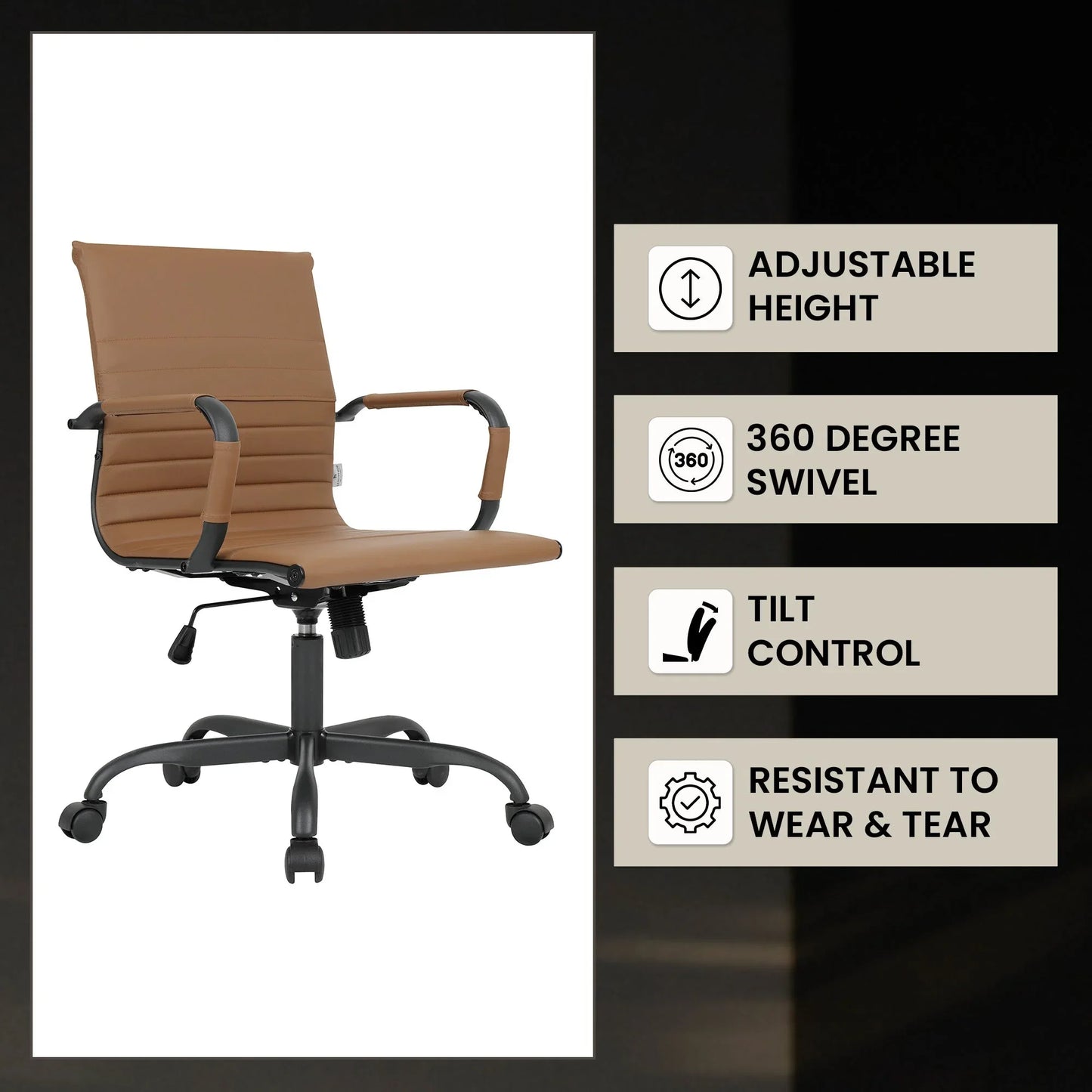 Harris Mid-Back Leather Adjustable Office Conference Chair with Armrests - Elax Furniture