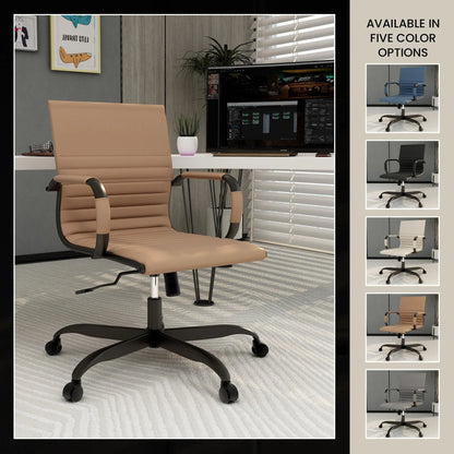 Harris Mid-Back Leather Adjustable Office Conference Chair with Armrests - Elax Furniture