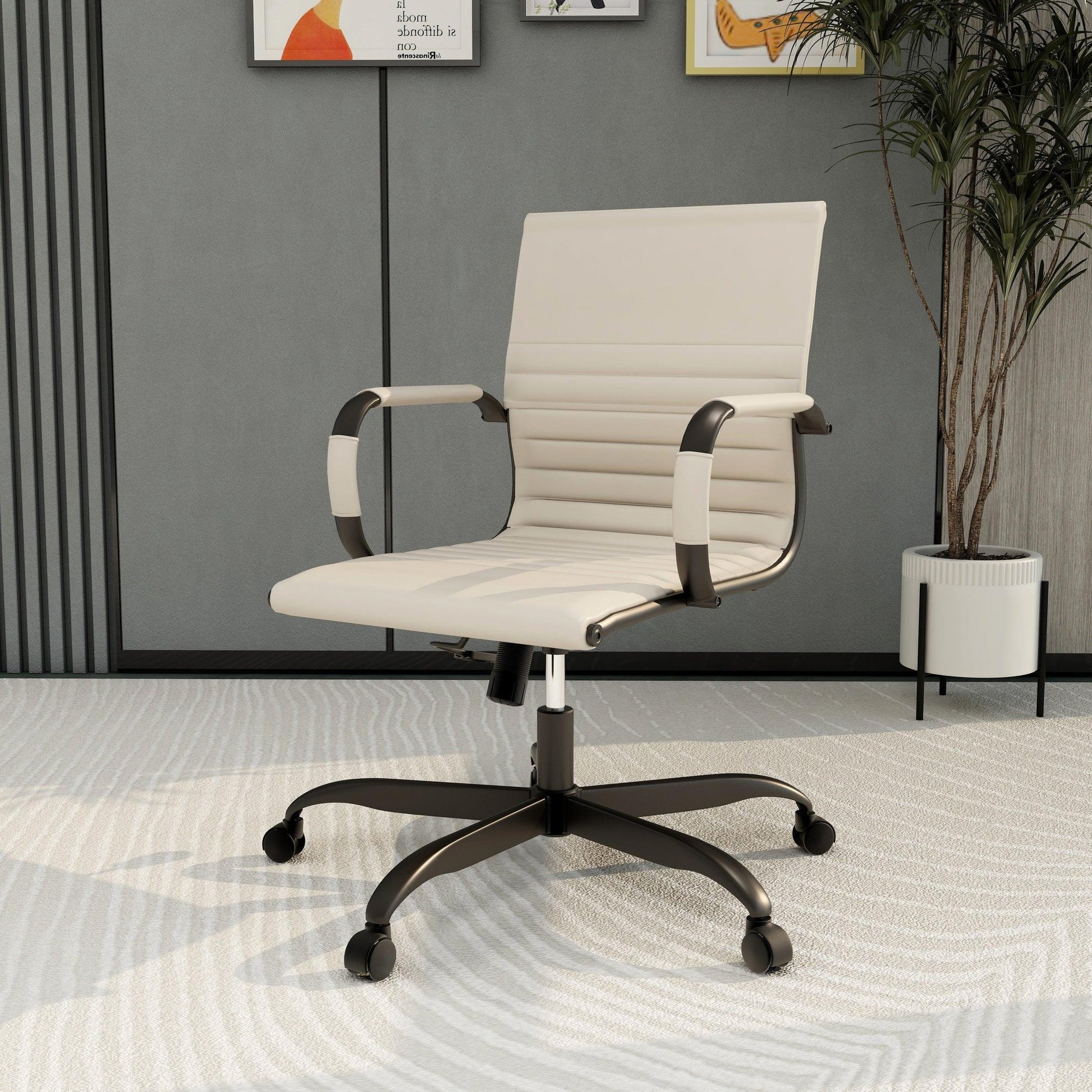 Harris Mid-Back Leather Adjustable Office Conference Chair with Armrests - Elax Furniture