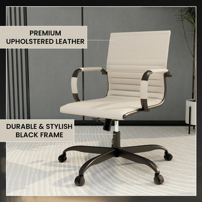 Harris Mid-Back Leather Adjustable Office Conference Chair with Armrests - Elax Furniture