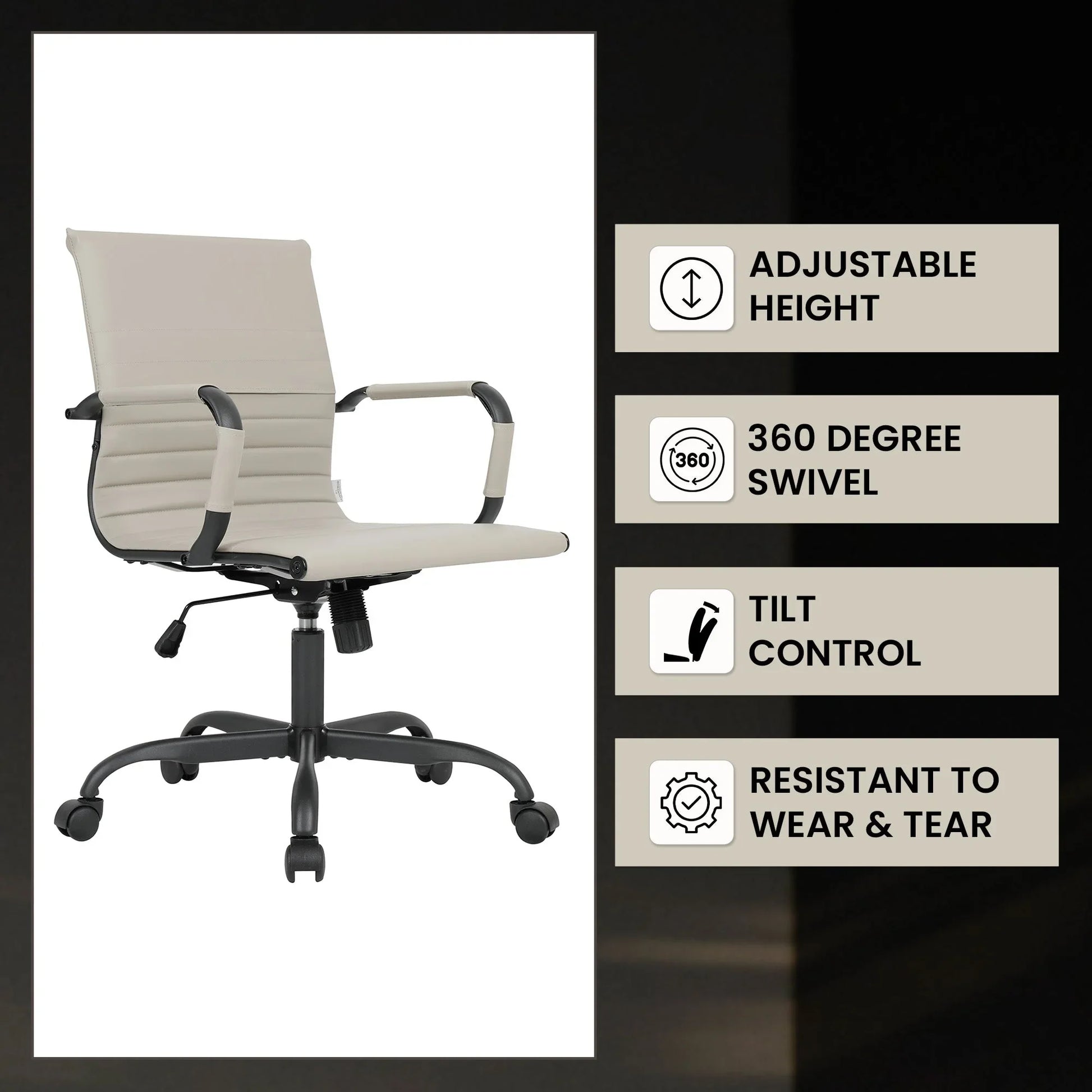 Harris Mid-Back Leather Adjustable Office Conference Chair with Armrests - Elax Furniture