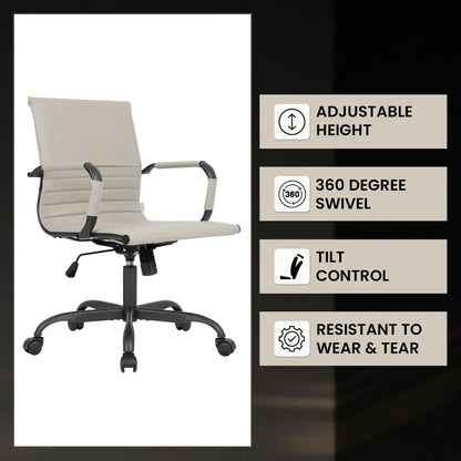 Harris Mid-Back Leather Adjustable Office Conference Chair with Armrests - Elax Furniture