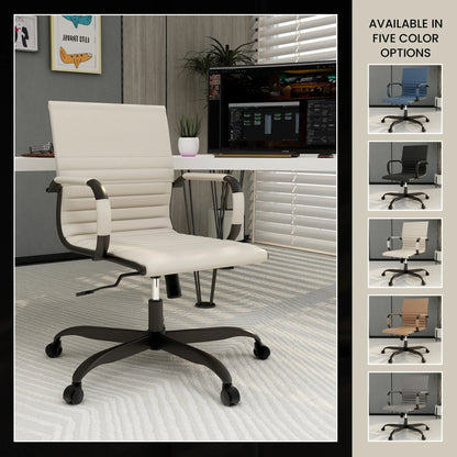 Harris Mid-Back Leather Adjustable Office Conference Chair with Armrests - Elax Furniture