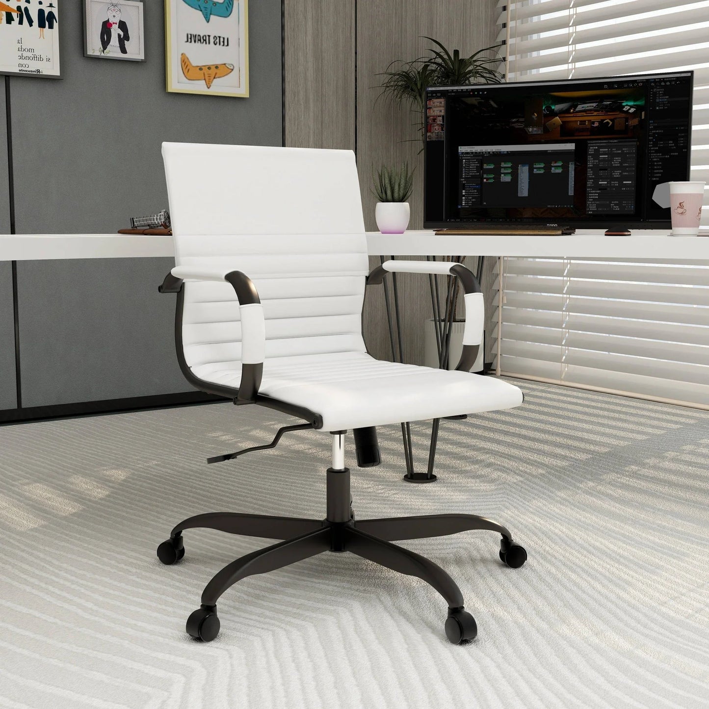 Harris Mid-Back Leather Adjustable Office Conference Chair with Armrests - Elax Furniture