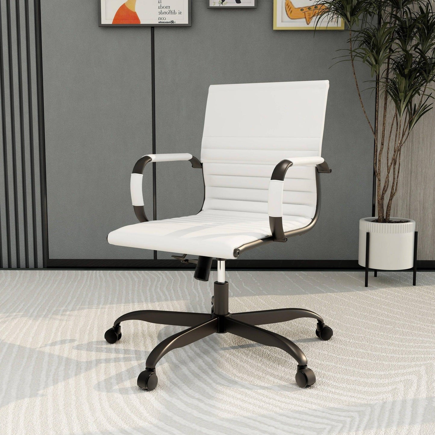 Harris Mid-Back Leather Adjustable Office Conference Chair with Armrests - Elax Furniture