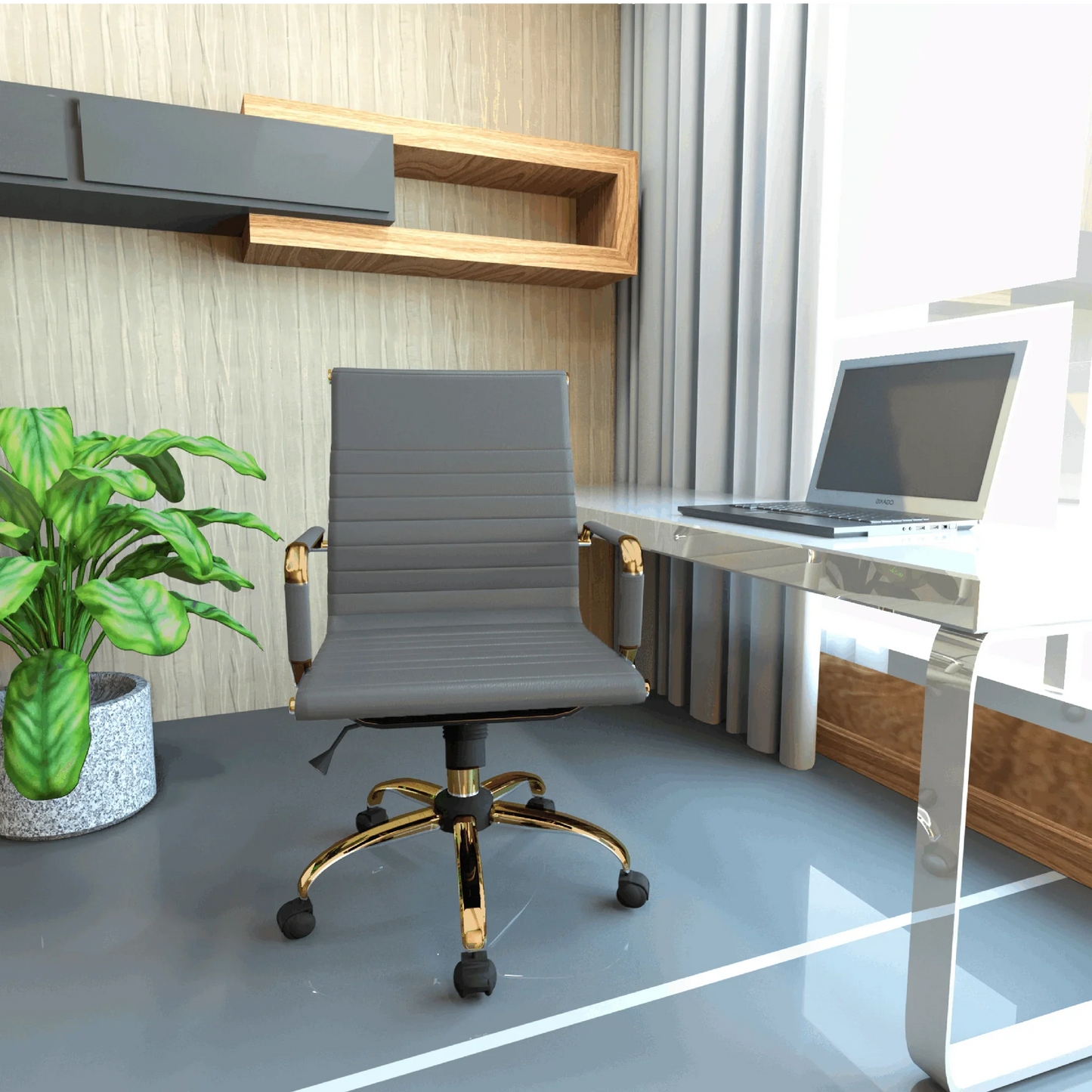 Harris Mid-Back Leather Adjustable Office Conference Chair with Armrests - Elax Furniture