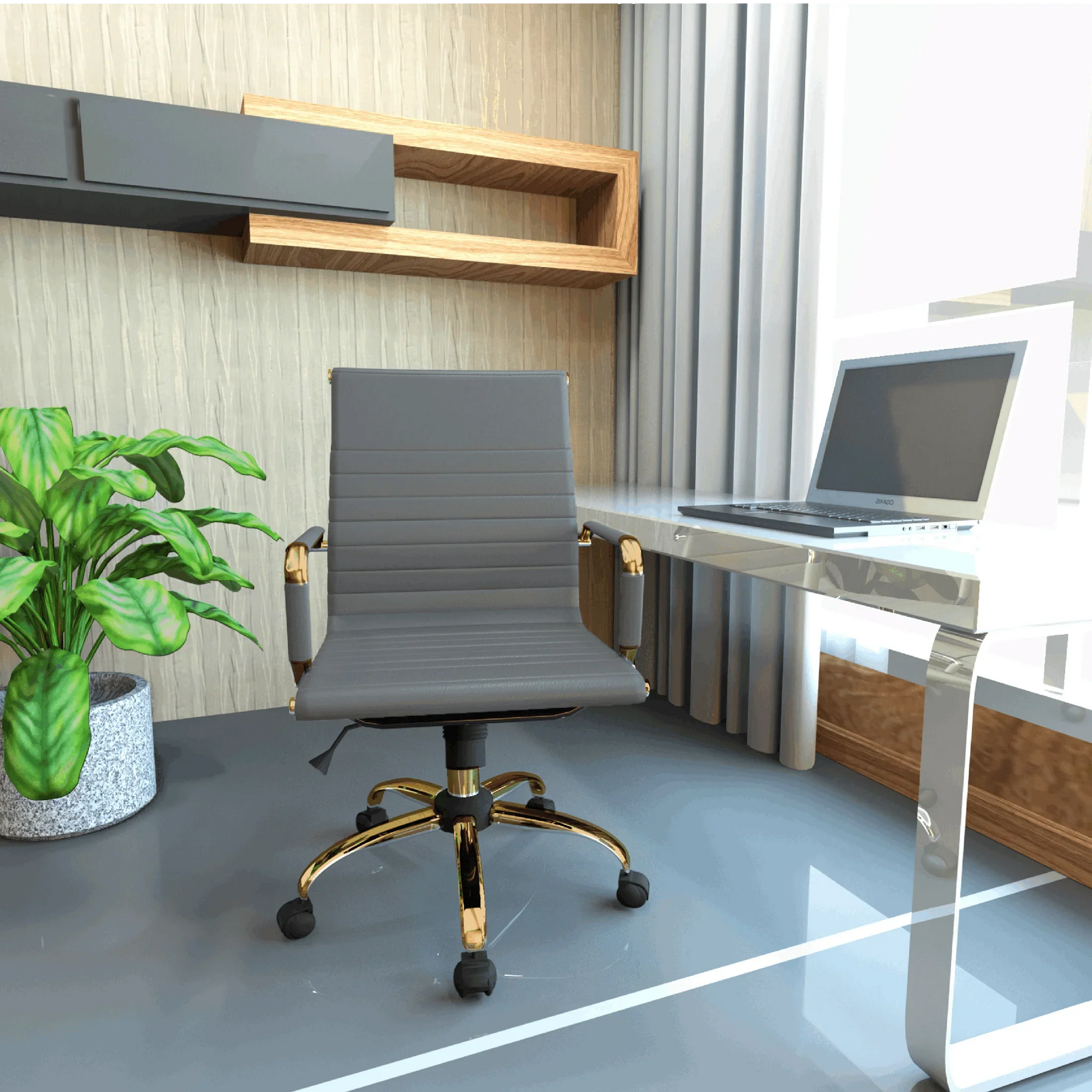 Harris Mid-Back Leather Adjustable Office Conference Chair with Armrests - Elax Furniture