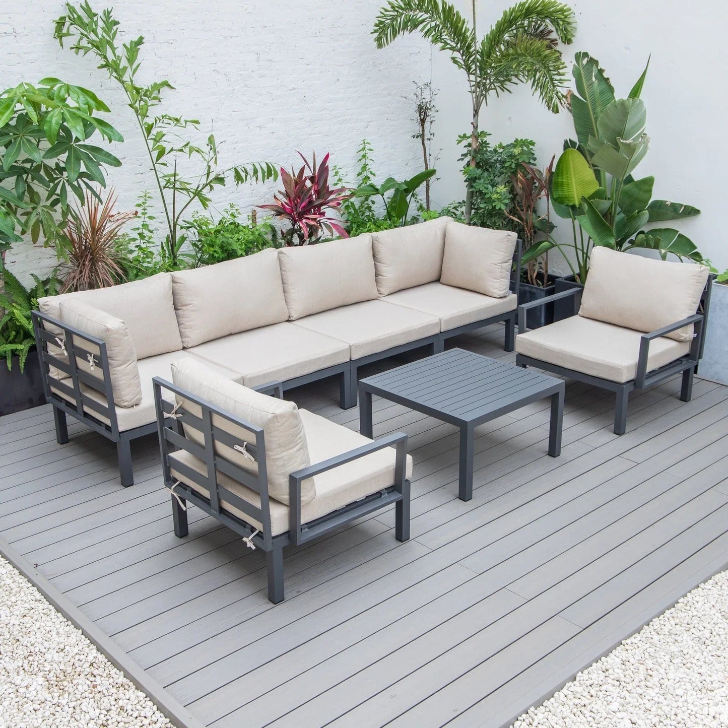 Hamilton 7-Piece Aluminum Patio Conversation Set With Coffee Table And Cushions - Elax Furniture