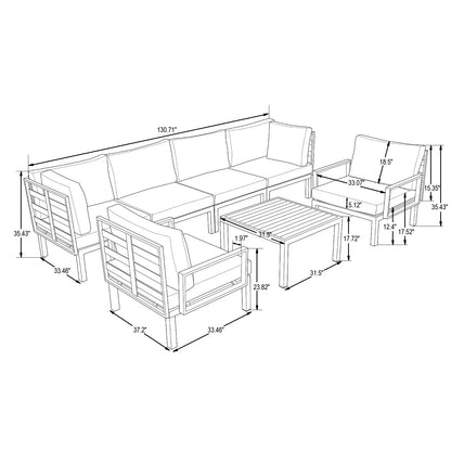 Hamilton 7-Piece Aluminum Patio Conversation Set With Coffee Table And Cushions - Elax Furniture