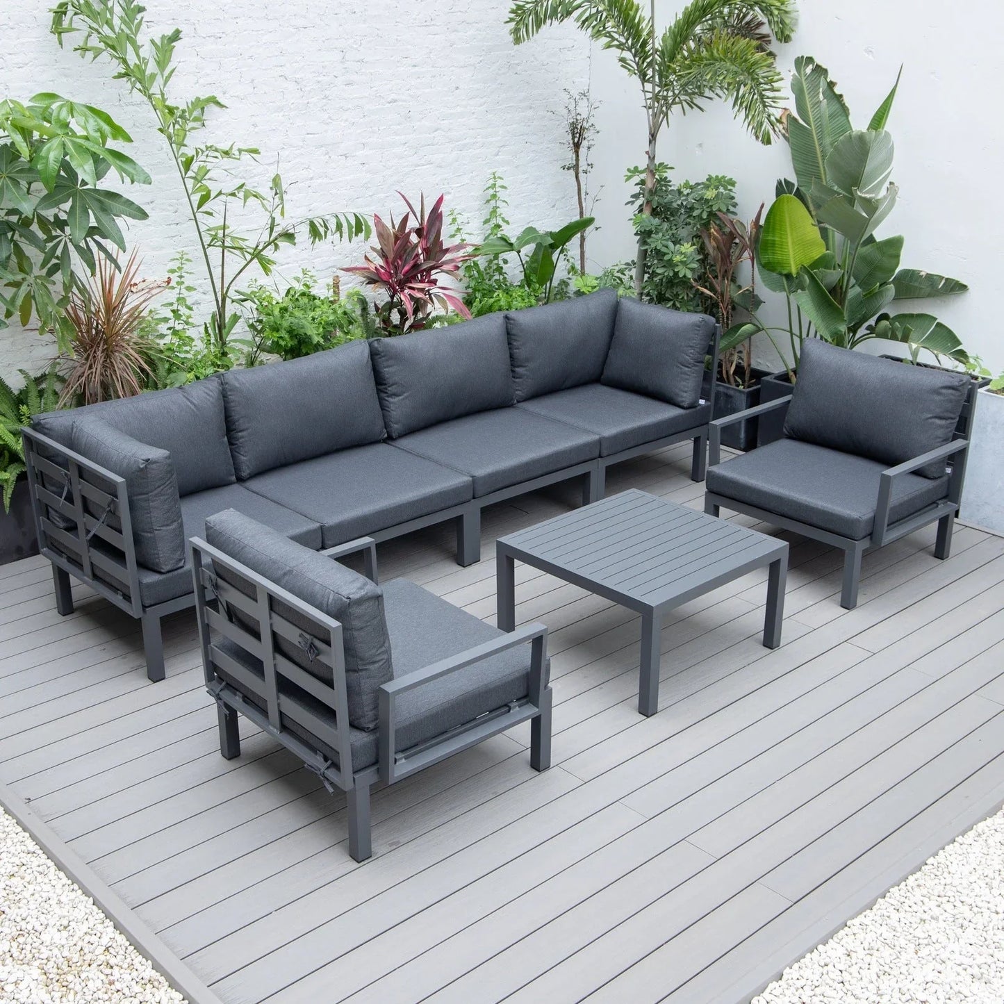Hamilton 7-Piece Aluminum Patio Conversation Set With Coffee Table And Cushions - Elax Furniture