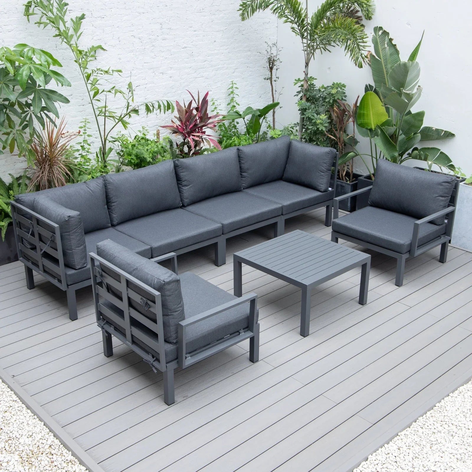 Hamilton 7-Piece Aluminum Patio Conversation Set With Coffee Table And Cushions - Elax Furniture