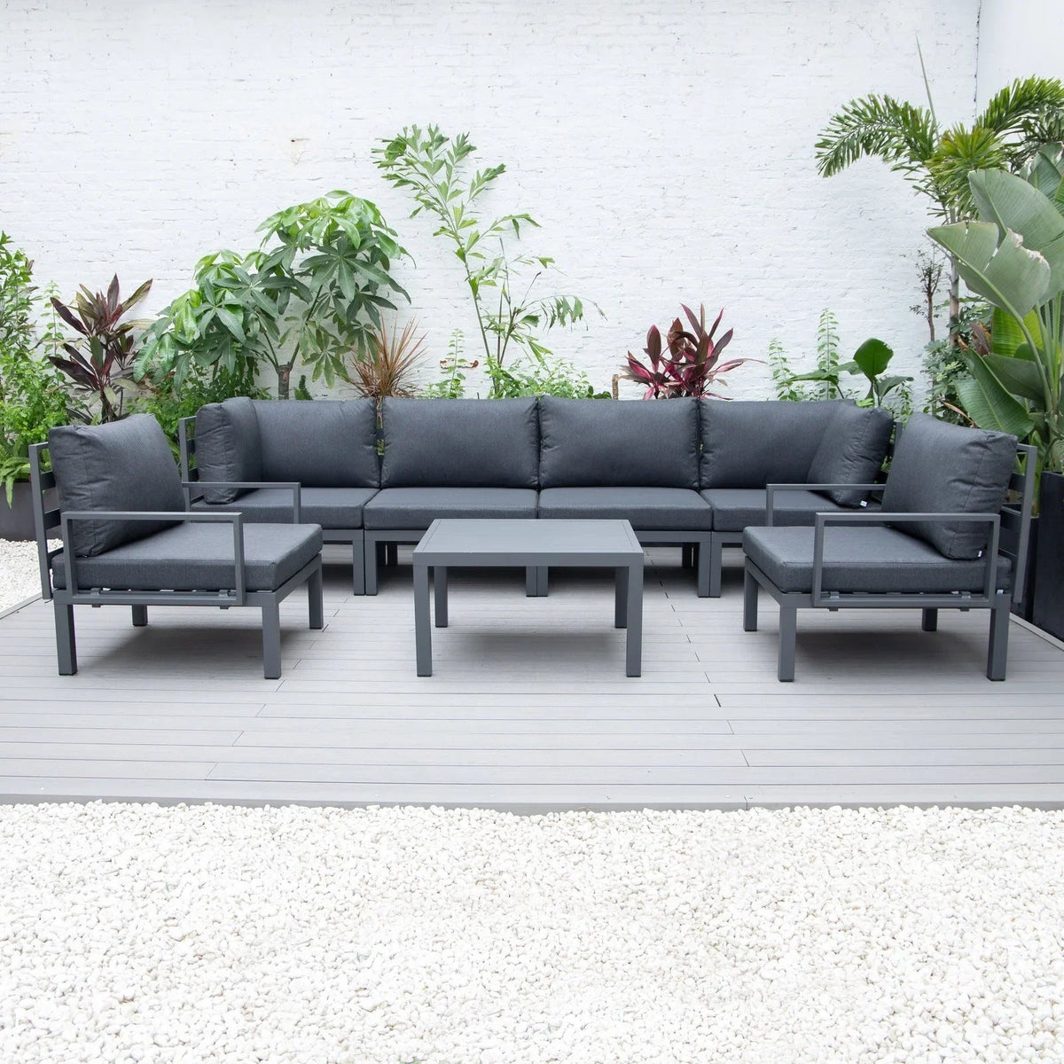 Hamilton 7-Piece Aluminum Patio Conversation Set With Coffee Table And Cushions - Elax Furniture