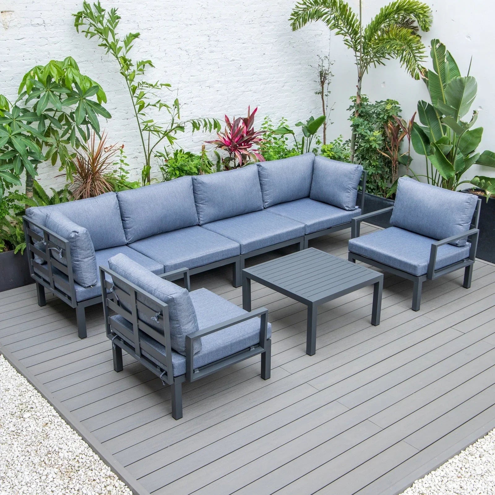 Hamilton 7-Piece Aluminum Patio Conversation Set With Coffee Table And Cushions - Elax Furniture