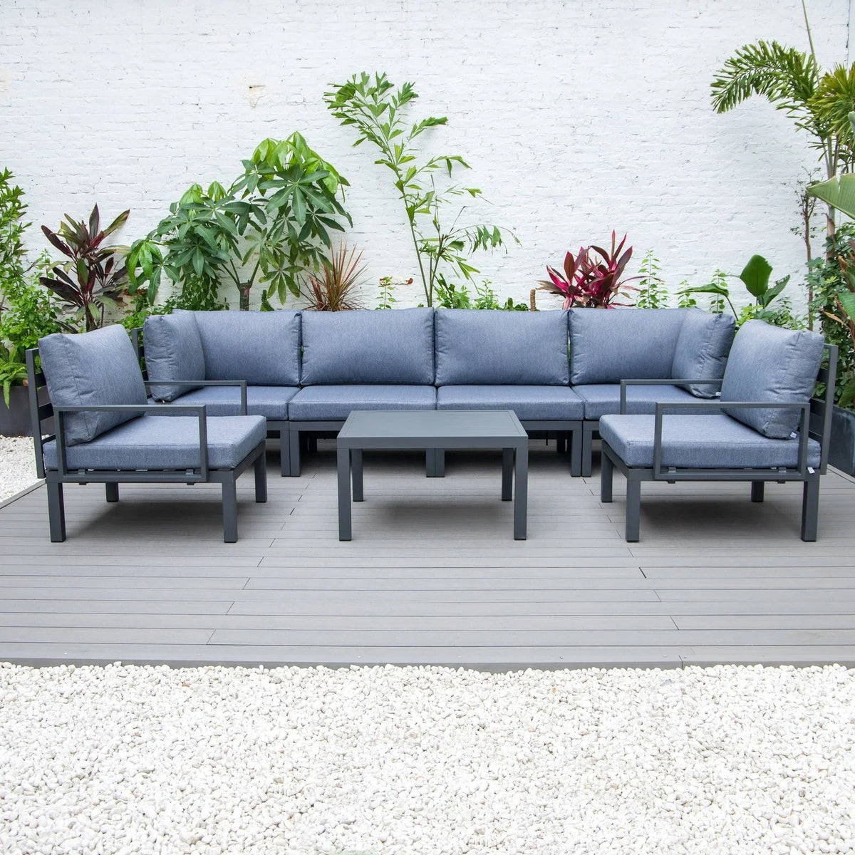 Hamilton 7-Piece Aluminum Patio Conversation Set With Coffee Table And Cushions - Elax Furniture
