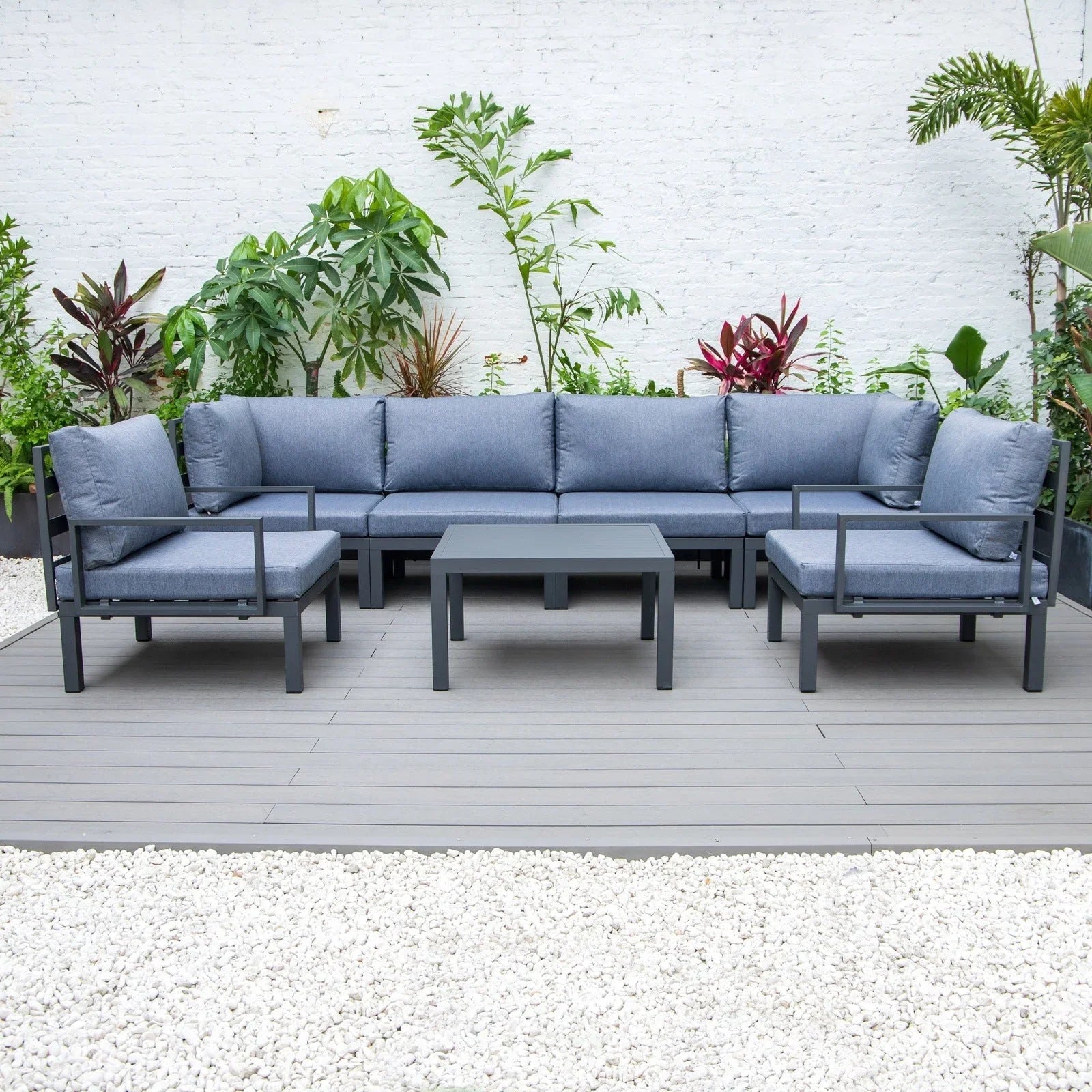 Hamilton 7-Piece Aluminum Patio Conversation Set With Coffee Table And Cushions - Elax Furniture