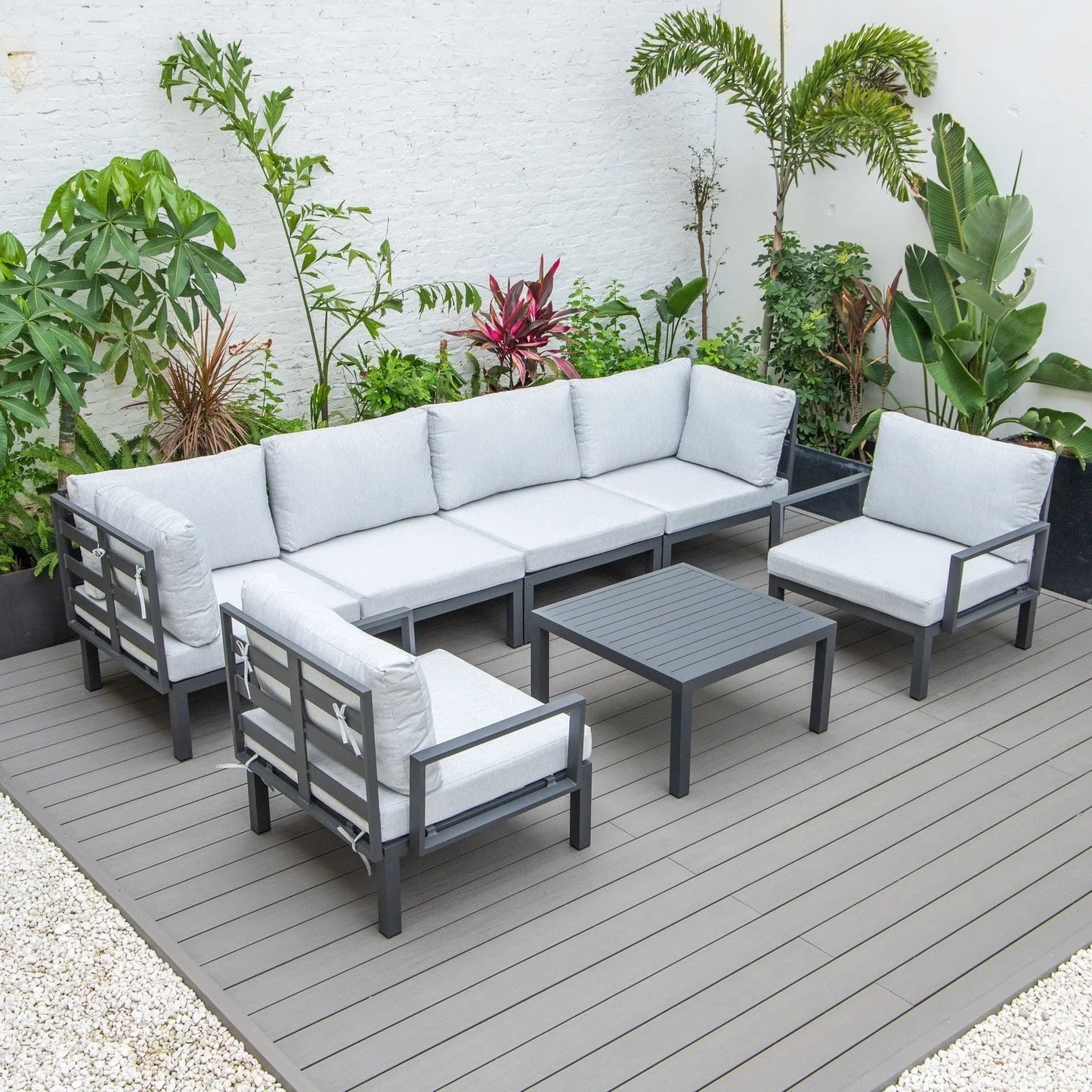 Hamilton 7-Piece Aluminum Patio Conversation Set With Coffee Table And Cushions - Elax Furniture