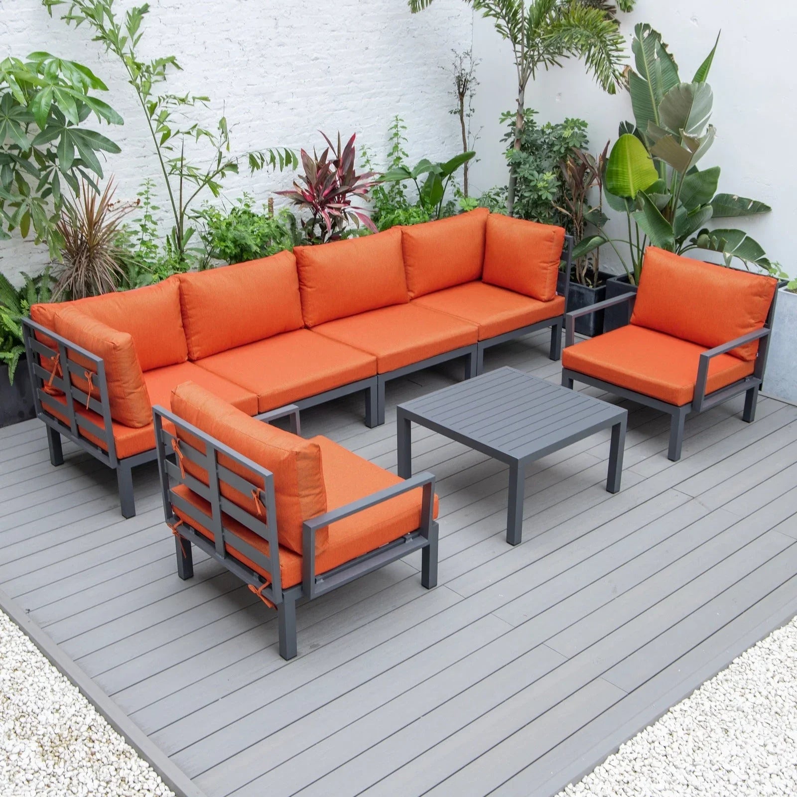 Hamilton 7-Piece Aluminum Patio Conversation Set With Coffee Table And Cushions - Elax Furniture