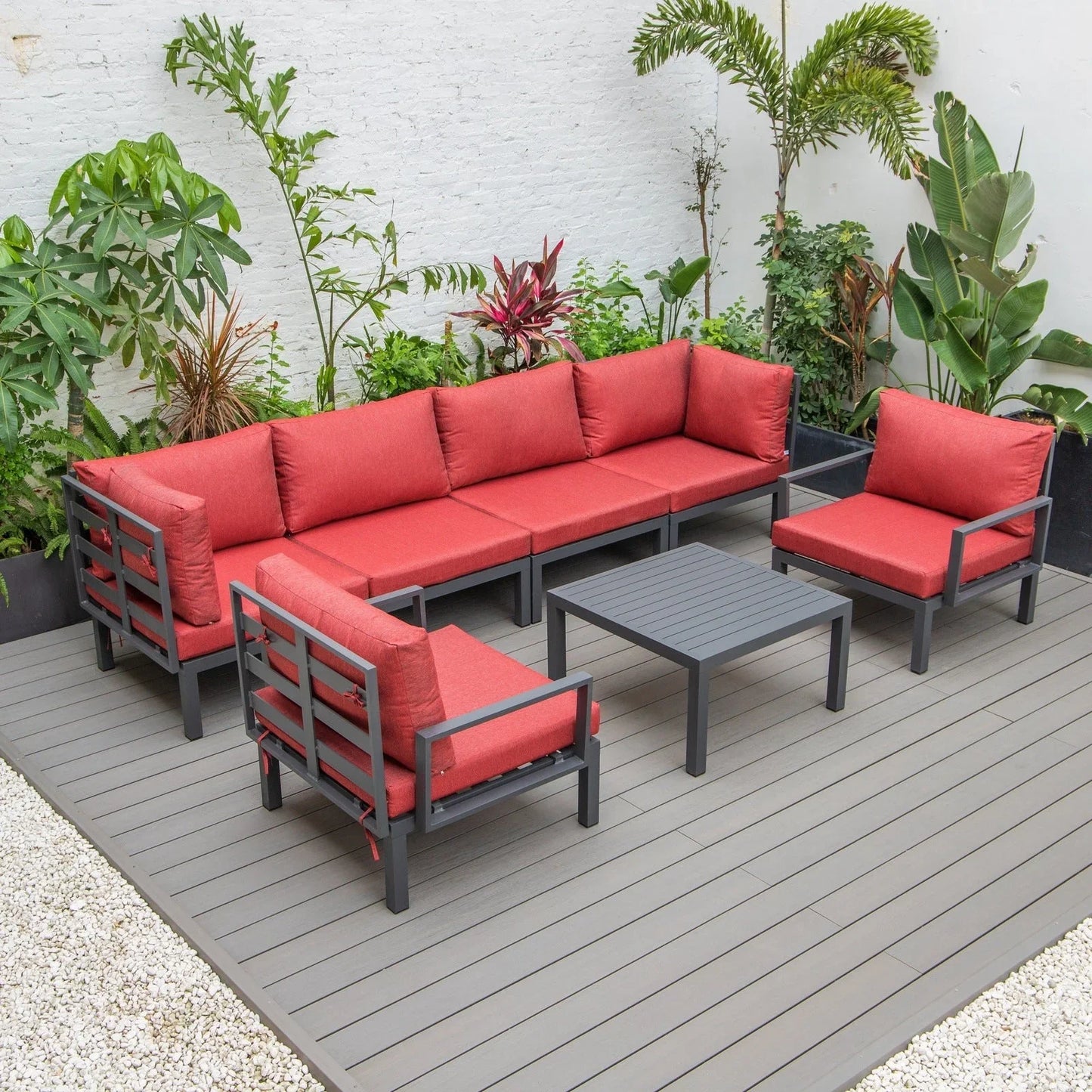 Hamilton 7-Piece Aluminum Patio Conversation Set With Coffee Table And Cushions - Elax Furniture