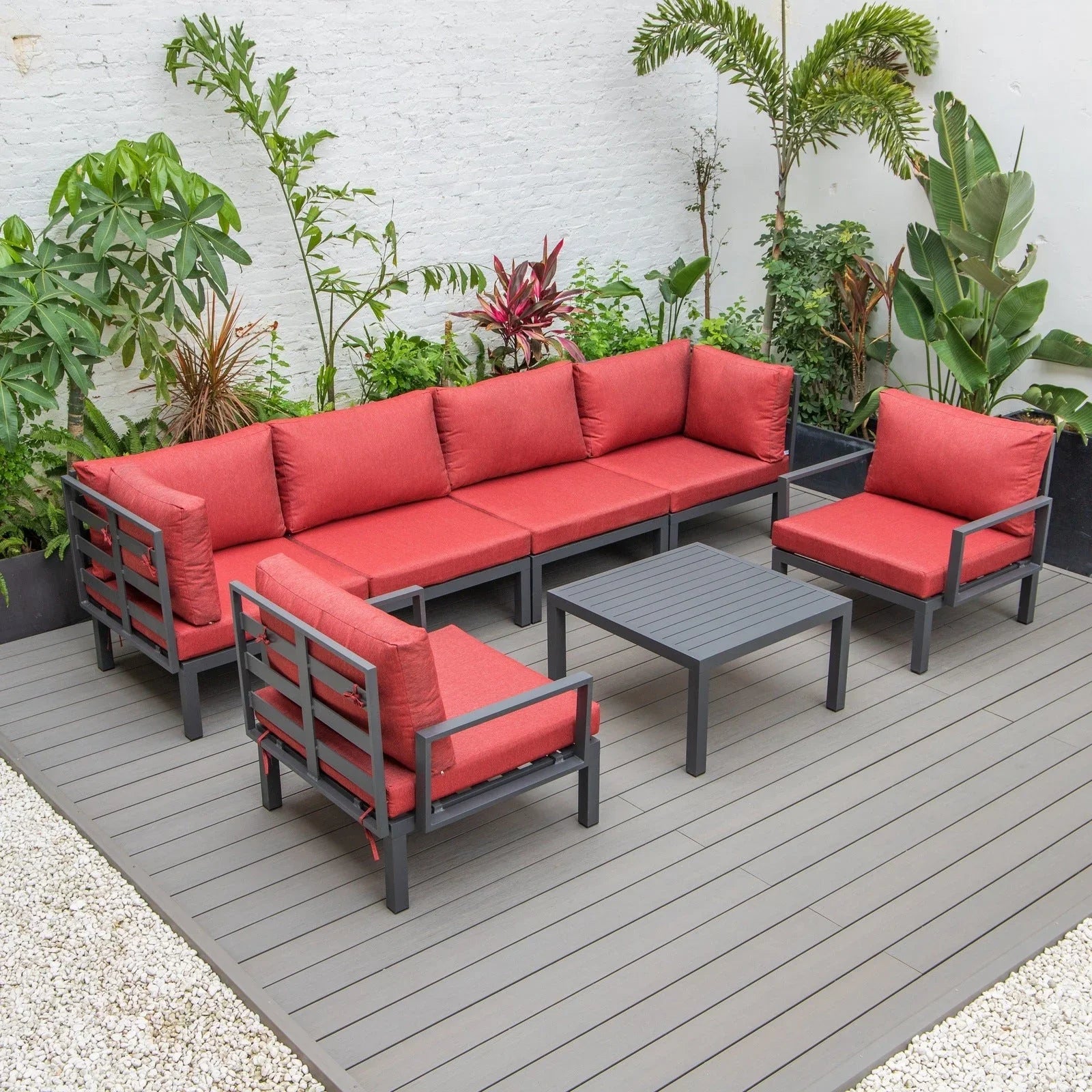 Hamilton 7-Piece Aluminum Patio Conversation Set With Coffee Table And Cushions - Elax Furniture