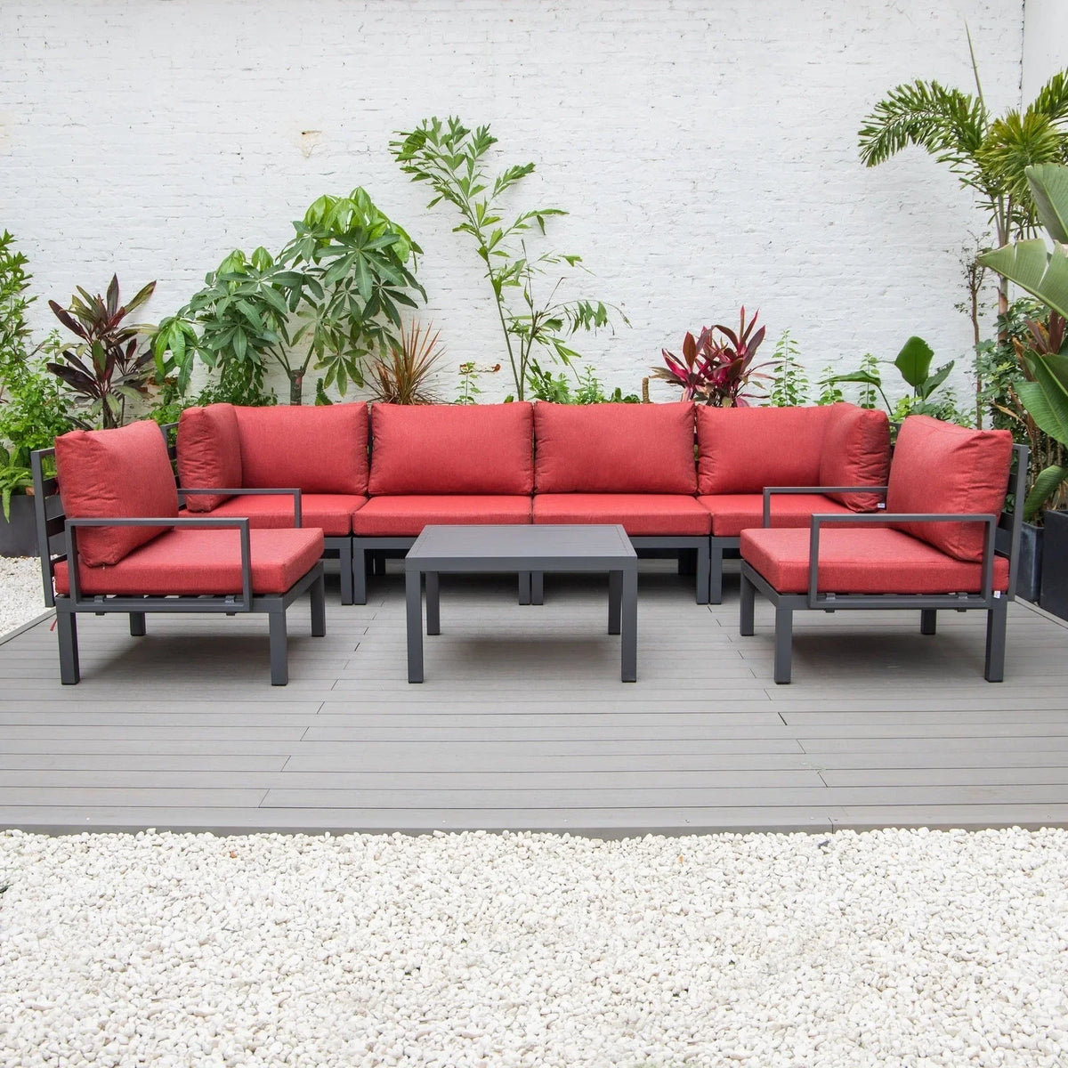 Hamilton 7-Piece Aluminum Patio Conversation Set With Coffee Table And Cushions - Elax Furniture