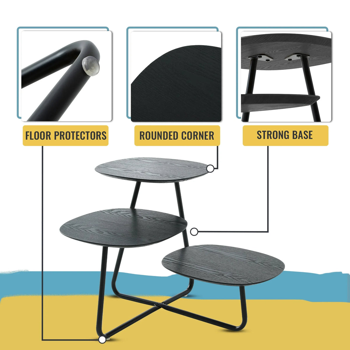 Hazelton Multi-Top End Tables with Manufactured Wood Top and Powder Coated Steel Frame - Elax Furniture