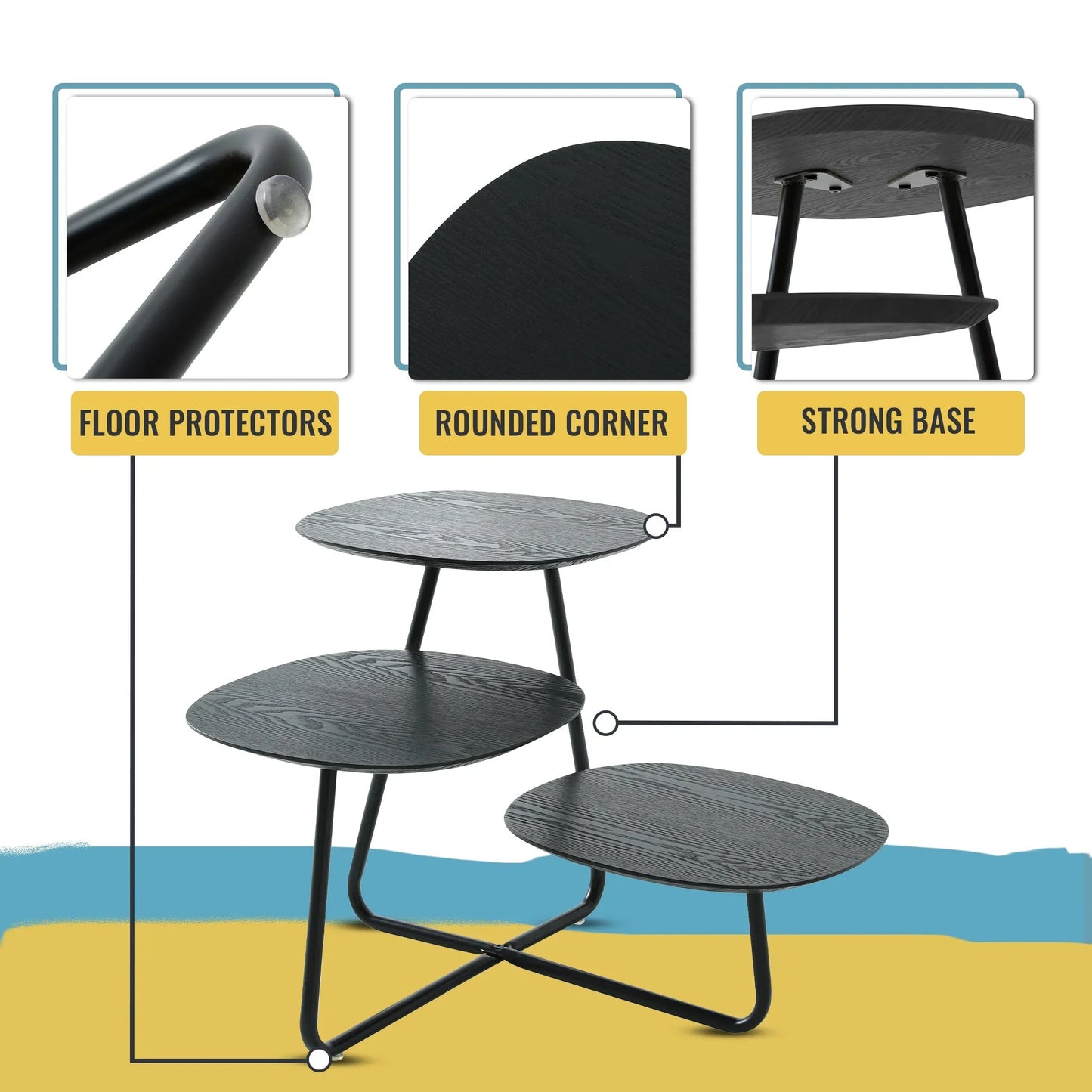 Hazelton Multi-Top End Tables with Manufactured Wood Top and Powder Coated Steel Frame - Elax Furniture