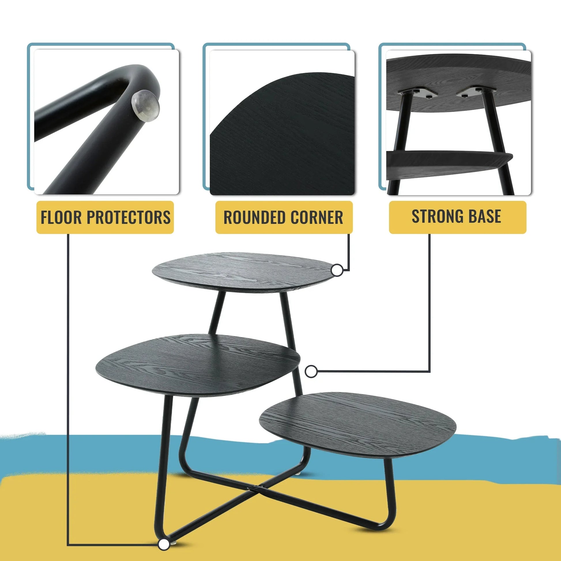 Hazelton Multi-Top End Tables with Manufactured Wood Top and Powder Coated Steel Frame - Elax Furniture
